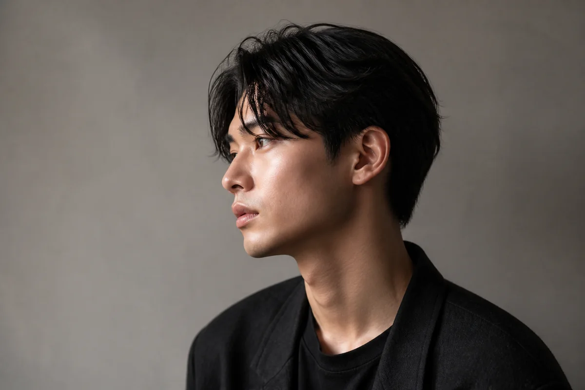 自然な黒髪を整えた男性の横顔