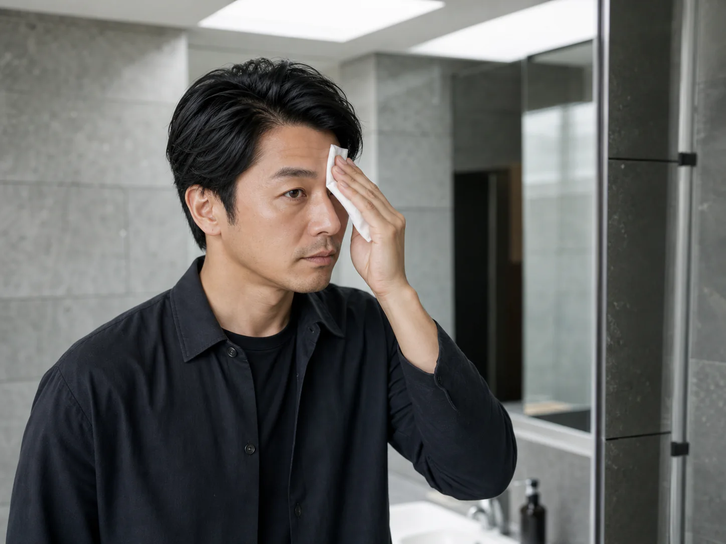 外出先でTゾーンをティッシュオフする男性