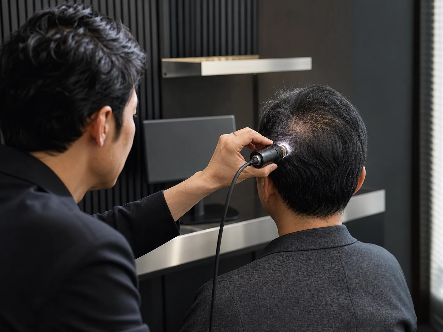 スコープで頭皮を確認する専門相談